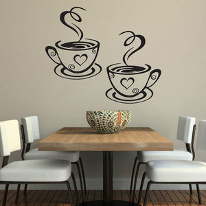 Double Coffee Cups Wall Stickers Beautiful Design